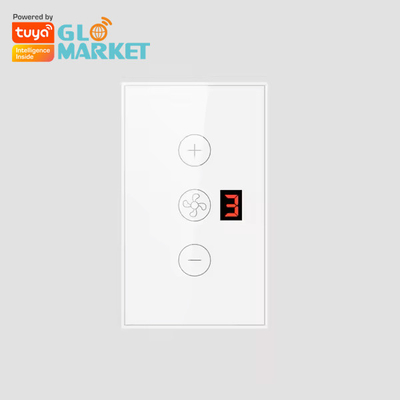Glomarket Tuya App Display de controle de voz remoto Nível 5 Velocidade do vento Ventilador de teto Wifi padrão de vidro Switch de parede táctil