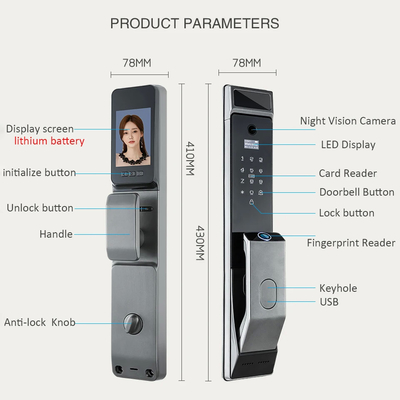 Glomarket Tuya Wifi Face Recognition Smart Door Lock Com Câmera