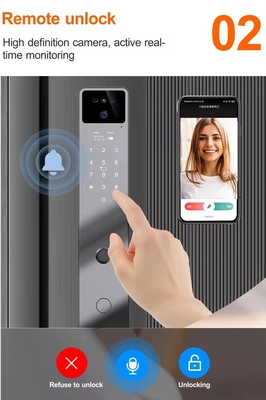 Localização inteligente de porta preta com reconhecimento facial e interfone ativo