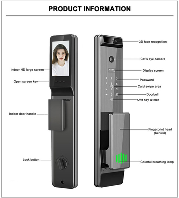 Glomarket Tuya Digital Smart Lock Sistema biométrico totalmente automático Segurança Impressão digital 3D Reconhecimento facial Password Fechadura de porta