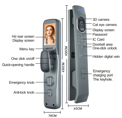 Glomarket Tuya Smart Door Lock 3d reconhecimento facial fechaduras inteligentes automáticas com câmera fechadura de porta de segurança biométrica inteligente