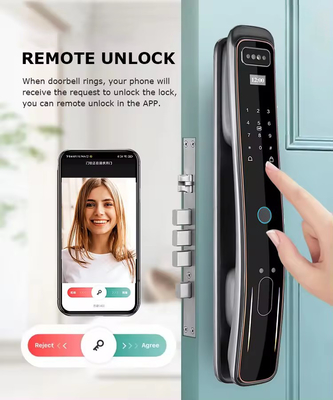 Glomarket Totalmente automático Tuya Wifi Smart Door Lock Controle de telefone celular Dedo digital Password Smart Lock Com Câmera