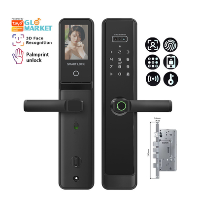 Glomarket Tuya Wifi Smart Lock Alumínio Porta de Madeira Reconhecimento Facial Impressão da Palma Impressão Biométrica Digital Smart Lock