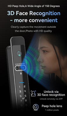 Glomarket Tuya 3d Face Cerradura Inteligente Automática Elétrica Wifi Câmera Impressão digital de dedos Fechadura de porta inteligente