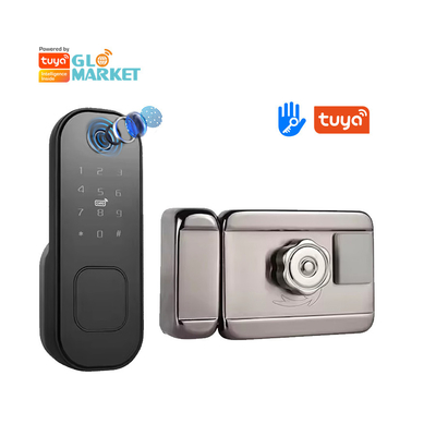Glomarket Smart Home Waterproof Smart Electric Rim Lock com Tuya APP Control WIFI Portão de porta exterior Smart Lock impressão digital