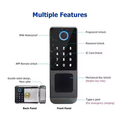 Glomarket Tuya Waterproof Digital TTLock Desbloqueio remoto Bloqueio inteligente de impressão digital de dois lados