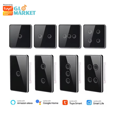 Glomarket Tuya Zigbee/wifi EU Vidro Temperado Botão Côncavo Toque Luz Switch 1/2/3/4 Gang Wifi Switch de Parede Trabalhar com Google Alexa