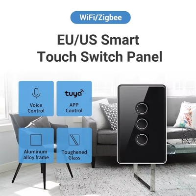 Glomarket Tuya Zigbee/wifi EU Vidro Temperado Botão Côncavo Toque Luz Switch 1/2/3/4 Gang Wifi Switch de Parede Trabalhar com Google Alexa