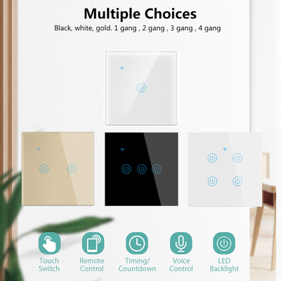 Glomarket UE 1/2/3/4 Gang Tuya Smart Switch Light Alexa Voice Control Touch Glass Wall Wireless Wi-Fi Switch Elétrico
