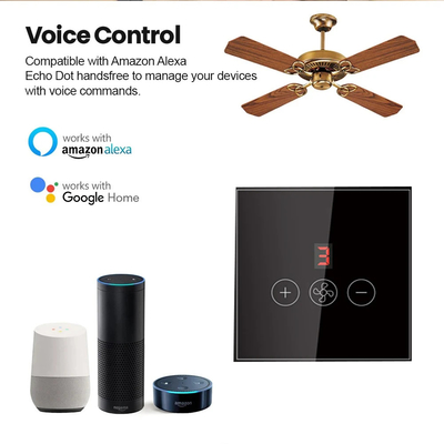 Glomarket Tuya Smart Wifi Switch de ventilador de teto Eu Standard Glass Touch Wall App Remote Control Switch de velocidade do ventilador elétrico