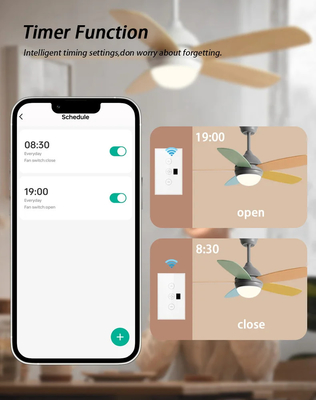 Glomarket Tuya Smart Wifi Switch de ventilador de teto Eu Standard Glass Touch Wall App Remote Control Switch de velocidade do ventilador elétrico