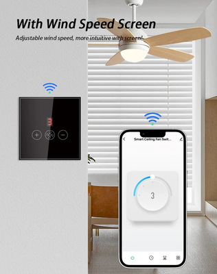 Glomarket Tuya Smart Wifi Switch de ventilador de teto Eu Standard Glass Touch Wall App Remote Control Switch de velocidade do ventilador elétrico