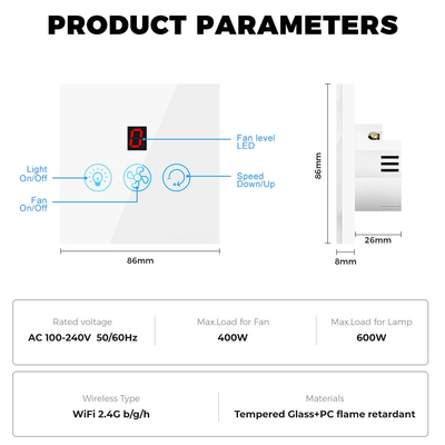 Glomarket Tuya Wifi Fans Light Switch Touch 3 In 1 Switch 5 Speed Adjustment Ceiling Fan Switch Para Alexa Google Home