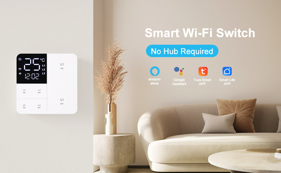 Glomarket Tuya Wifi Smart Wall Light Switch 1/2/3 Gang Support Voice/app/touch Control com tela de exibição de temperatura