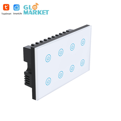 Glomarket Smart Home 8 Gang Wall Switch US Standard Tuya Voice APP Controle remoto sem fio Switch de luz de toque de parede