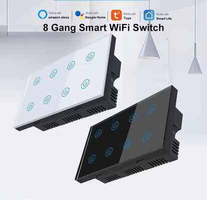 Glomarket Smart Home 8 Gang Wall Switch US Standard Tuya Voice APP Controle remoto sem fio Switch de luz de toque de parede