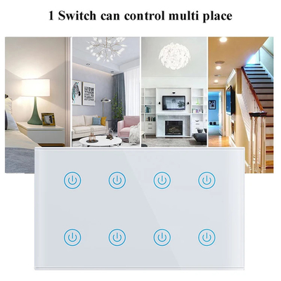 Glomarket Smart Home 8 Gang Wall Switch US Standard Tuya Voice APP Controle remoto sem fio Switch de luz de toque de parede