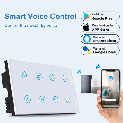 Glomarket Smart Home 8 Gang Wall Switch US Standard Tuya Voice APP Controle remoto sem fio Switch de luz de toque de parede