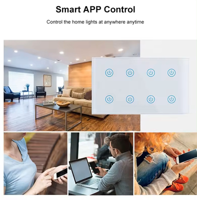 Glomarket Smart Home 8 Gang Wall Switch US Standard Tuya Voice APP Controle remoto sem fio Switch de luz de toque de parede