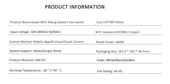 Glomarket Tuya Smart Touch Switch de parede Painel de vidro Luz Elétrica E Ventilador Switch Smart Life Controle de voz Alexa