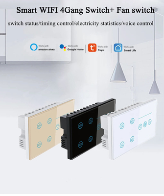 Glomarket Tuya Smart Touch Switch de parede Painel de vidro Luz Elétrica E Ventilador Switch Smart Life Controle de voz Alexa