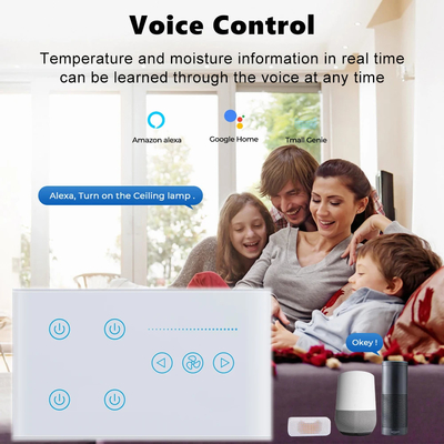 Glomarket Tuya Smart Touch Switch de parede Painel de vidro Luz Elétrica E Ventilador Switch Smart Life Controle de voz Alexa
