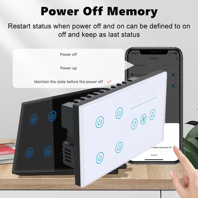 Glomarket Tuya Smart Touch Switch de parede Painel de vidro Luz Elétrica E Ventilador Switch Smart Life Controle de voz Alexa