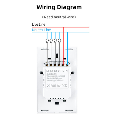 Glomarket Produtos de novo design Tuya Smart Wifi Wall Switch Us Painel de toque de vidro padrão Switch de luz Suporte de controle remoto de aplicativo