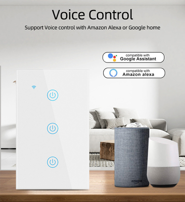 Glomarket Produtos de novo design Tuya Smart Wifi Wall Switch Us Painel de toque de vidro padrão Switch de luz Suporte de controle remoto de aplicativo