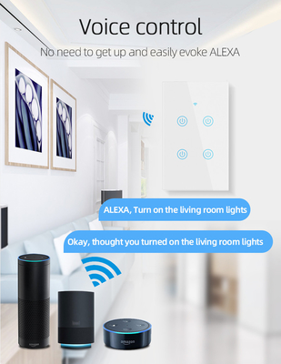 Glomarket Produtos de novo design Tuya Smart Wifi Wall Switch Us Painel de toque de vidro padrão Switch de luz Suporte de controle remoto de aplicativo