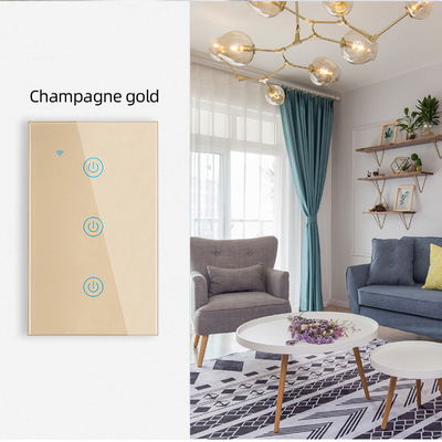 Glomarket Produtos de novo design Tuya Smart Wifi Wall Switch Us Painel de toque de vidro padrão Switch de luz Suporte de controle remoto de aplicativo