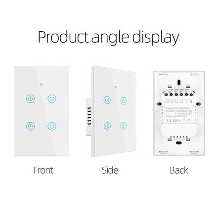 Glomarket Produtos de novo design Tuya Smart Wifi Wall Switch Us Painel de toque de vidro padrão Switch de luz Suporte de controle remoto de aplicativo
