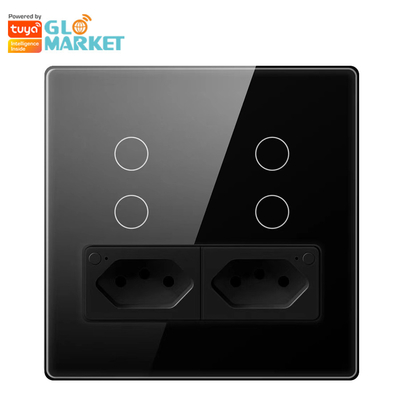 Glomarket Smart Wifi Brasil Padrão Smart Home Tuya Smart 4 Gang Switch And Socket Wifi Smart Socket de Parede Trabalhar com Alexa
