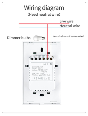 Glomarket US Standard Dimmer Switch Wireless Switch Elétrico Smart Switch Inteligente Mural Dimmer Switch Luz Smart Home Automatização