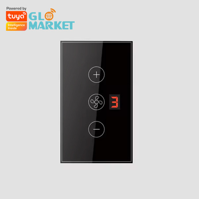 Glomarket Tuya App Display de controle de voz remoto Nível 5 Velocidade do vento Ventilador de teto Wifi padrão de vidro Switch de parede táctil