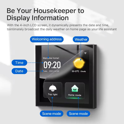 Glomarket Painel de controle de casa inteligente tela sensível ao toque 4 polegadas Wi-Fi multifuncional sistema de música de fundo Tuya Zigbee Gateway